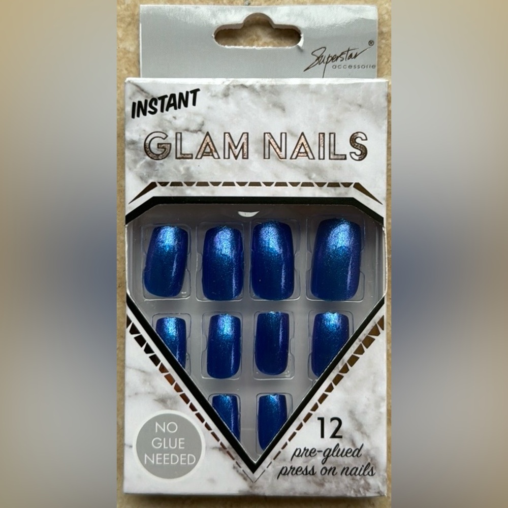 Cobalt Blue Instant Glam Nails by Superstar Accessories pre-glued press on nails